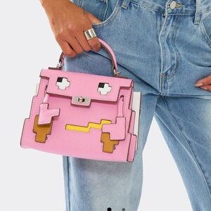 Lock Detail Tote Bag In Pink Faux Leather